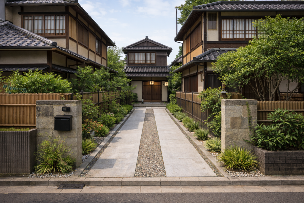 伝統建築がある、旗竿地の風景